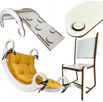 Dětská houpačka Sada HOUPAČKA MONTESSORI Polštář M + Stěna + Křeslo Pracovní deska Skluzavka CE