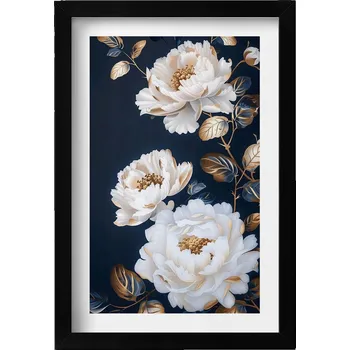 Obraz Nástěnný obraz v černém rámu Krásné bílé květy ve stylu glamour 20x30 cm