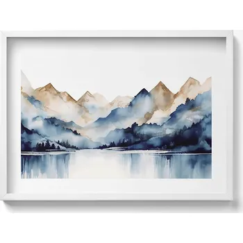 Obraz Obraz s rámem a grafikou na zeď Akvarelová krajina hor a jezera 70x50 cm