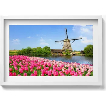 Obraz Dekorativní obraz na zeď do pokoje Holandský větrný mlýn s květinami 60x40 cm
