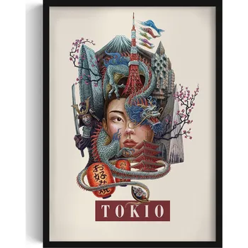 Obraz Dekorativní obraz v rámu na zeď Vintage retro styl Město Tokio 50x70 cm