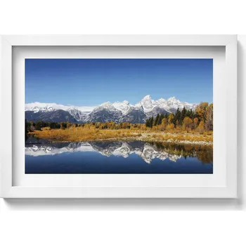 Obraz Dekorativní nástěnný obraz do pokoje Hory, jezero a podzimní stromy 30x20 cm