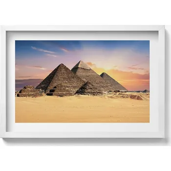 Obraz Dekorativní nástěnný obraz v bílém rámu Egyptské pyramidy v poušti 60x40 cm