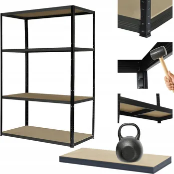 Dílenský regál Kovový regál BLACK PREMIUM do garáže, stojan HELIOS 180x75x45 cm, 4 police, nosnost 175 kg/police