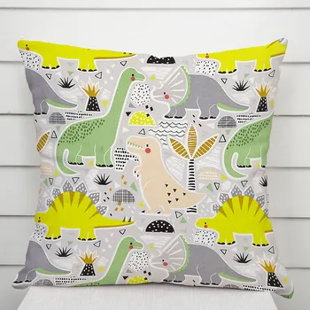 Povlak na dekorativní polštářek Dětský bavlněný povlak na polštář Sandra SA-564 Dinosauři a brontosauři na šedém 40 x 60 cm