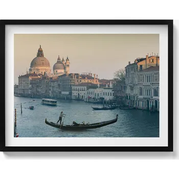 Obraz Ozdobný nástěnný obraz v černém rámu Gondola v Benátkách - Itálie 80x60 cm