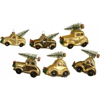 Vánoční dekorace Vánoční ozdoba na stromeček - autíčko se stromečkem na střeše