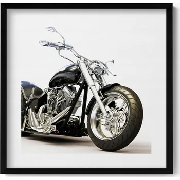 Obraz Moderní nástěnná dekorace obraz v černém rámu Černá motorka 50x50 cm