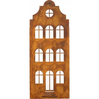 Svícen DOMEČEK LUCERNA NA LED SVÍČKU RUČNĚ VYROBENÁ REZAVÁ VÁNOČNÍ