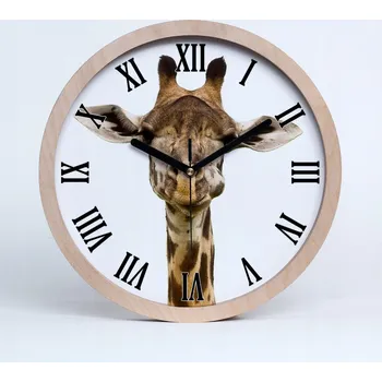 Hodiny Dřevěné nástěnné hodiny kulatý žirafa 30 cm