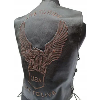 Moto bunda Kožená Motocyklová Vesta Orlí Motiv Usa 3Xl