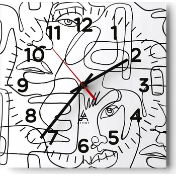 Hodiny Kuchyňské nástěnné hodiny 30x30 Obličeje Skleněné hodiny do obýváku Moderní Tiché