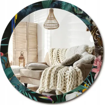 Zrcadlo Moderní dekorativní kulaté zrcadlo s potiskem Džungle vintage průměr 90 cm