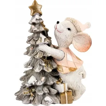 Obraz Myška s vánočním stromkem bílo-růžová 11x6,5x10 cm