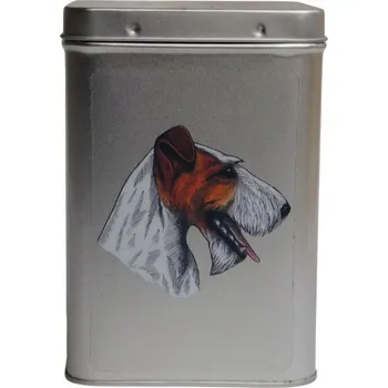 Dóza na potraviny Plechová dóza s obrázkem psa plemene drsnosrstý foxteriér