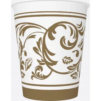 Jednorázové nádobí Kelímky bílé se zlatým ornamentem, 8 ks