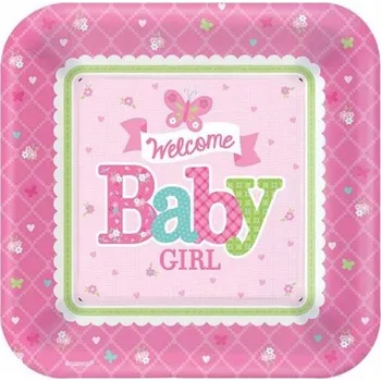 Talíř RŮŽOVÉ TALÍŘE ČTVEREC BABY GIRL SHOWER 26 cm 8 ks dekorace na stůl