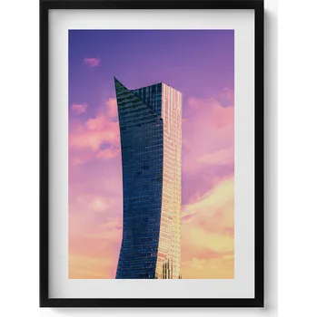 Obraz Nástěnný obraz v černém rámu s grafikou Mrakodrapu ve Varšavě 50x70 cm