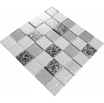 Obklad Skleněná mozaika Englass 30 x 30 cm bílá, odstíny šedé a stříbrná