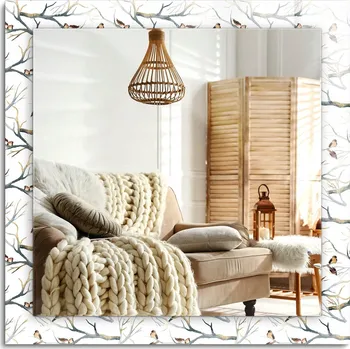 Zrcadlo Zrcadlo nástěnné s ozdobným skleněným rámem Ptáci na větvích 60x60 cm