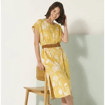 Dámské šaty Midi šaty na knoflíčky s potiskem rostlin kari/režná 44