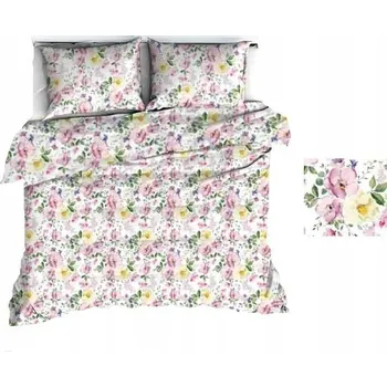 Povlečení Povlečení 160x200 1687E bílé květy žluté růžové lístky 1139N