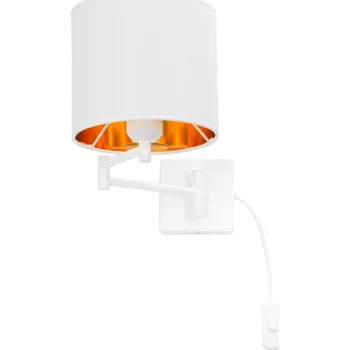 Nástěnné svítidlo Nástěnná lampa s nastavitelným ramenem, bílé stínidlo, hotelový styl, s kabelem