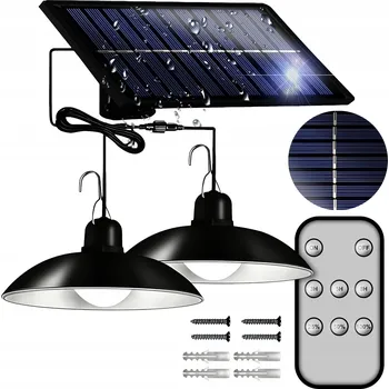Venkovní osvětlení SOLÁRNÍ LAMPA 2x LED ZÁVĚSNÝ LUSTR DO ZAHRADY VENKOVNÍ S PANEL SILVERSHARKY
