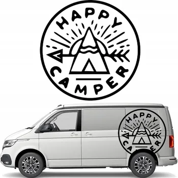 Samolepicí dekorace na vozidlo SAMOLEPKA na auto karavan HAPPY CAMPER CAMPING STAN 90x90