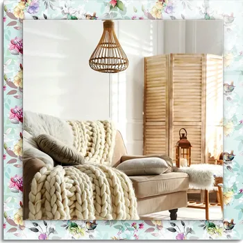 Zrcadlo Loftové zrcadlo s ozdobným skleněným rámem Květiny a Ptáci 60x60 cm