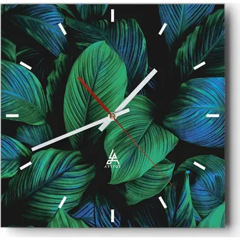 Hodiny Velké nástěnné hodiny na zeď 40x40 Listy Skleněné hodiny Čtvercové Tiché