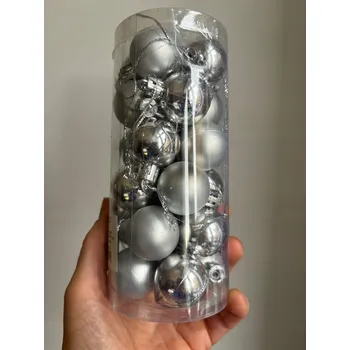 Vánoční dekorace VÁNOČNÍ BAŇKY PLASTOVÉ 3 CM 24 KS STŘÍBRNÉ PREMIUM