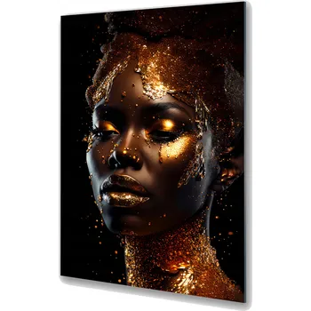 Obraz Obraz na skle: Černoška ve zlaté a černé barvě, l 60x90 cm