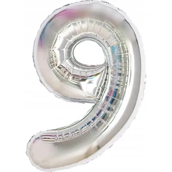 Balónek Fóliový balónek ČÍSLICE 9 stříbrný 80 cm (32 palců)