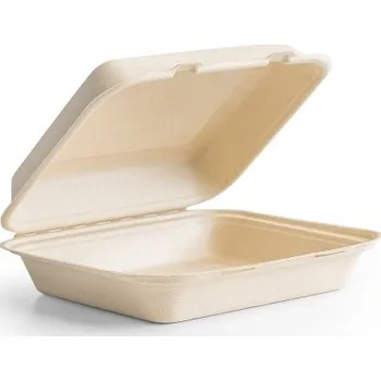Jednorázové nádobí Obědové krabičky s sebou na jedno použití z cukrové třtiny eko bio 24x20,7x6,9 Cm 50 Ks