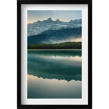 Obraz Obraz s černým rámem a grafikou na zeď Krajina jezera, lesa a hor 40x60 cm