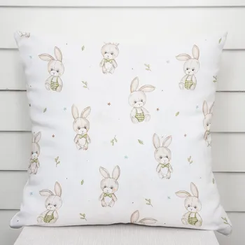 Povlak na dekorativní polštářek Dětský bavlněný povlak na polštář Sandra SA-401 Zajíčci na bílém 40 x 40 cm