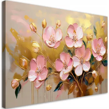 Obraz Obraz na plátně, Abstrakce Květiny Růžová Glamour Zlatá 60x40