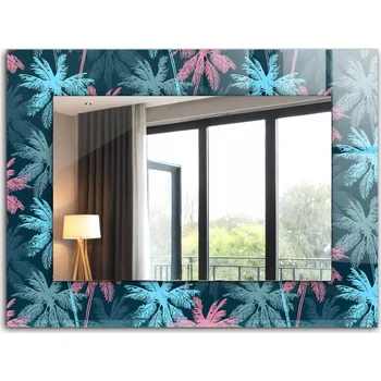 Zrcadlo Nástěnné zrcadlo s rámem z tvrzeného skla Palmy, barevný vzor XXL 80x60 cm