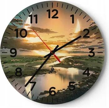 Hodiny Nástěnné hodiny do obýváku 40x40 Krajina Kulatý Skleněné hodiny Loft Tiché