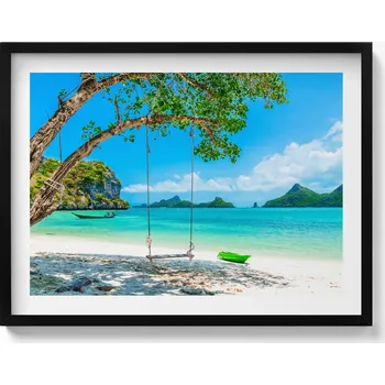 Obraz Dekorace, obraz s grafikou v krásném rámu: Slunný ostrov v Thajsku, 80x60 cm