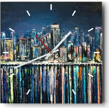 Hodiny Velké nástěnné hodiny na zeď 40x40 Město Skleněné hodiny Čtvercové Tiché