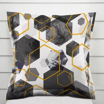 Povlak na polštářek Bavlněný povlak na polštář s lemem Sandra SA-568 Šedo-modrofialové mramorové hexagony na bílém 50 x 60 cm