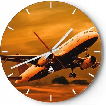 Hodiny Nástěnné hodiny do kuchyně 30x30 Letadlo Skleněné hodiny do obýváku Loft Tiché