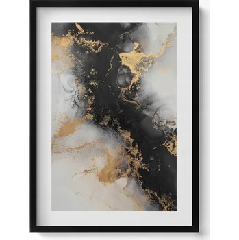 Obraz Elegantní obraz do obývacího pokoje v černém rámu Černobílá Abstrakce 50x70 cm