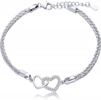 Náramek Stříbrný Dámský Náramek STŘÍBRO 925 Srdce Dvě Srdce