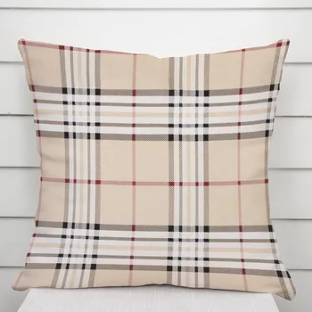 Povlak na dekorativní polštářek Bavlněný povlak na polštář Sandra SA-548 Černo-červeno-bílé káro na béžovém 40 x 40 cm