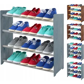 Botník Dřevěný regál na boty, stojan, botník se 4 POLICEMI, šířka 65 cm, Šedý