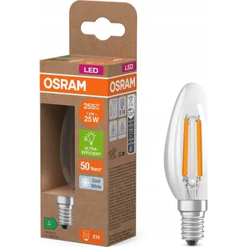 Žárovka LED žárovka B35 E14 1,2W (ekvivalent 25W) 255lm 4000K FILAMENT 213lm/W Třída A OSRAM