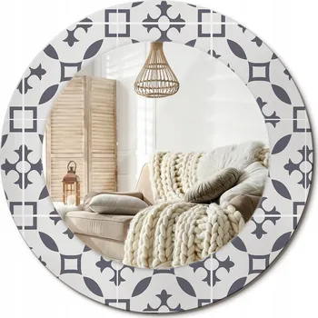 Zrcadlo Kulaté nástěnné dekorativní zrcadlo ve skleněném rámu Vzor dlaždice průměr 50 cm